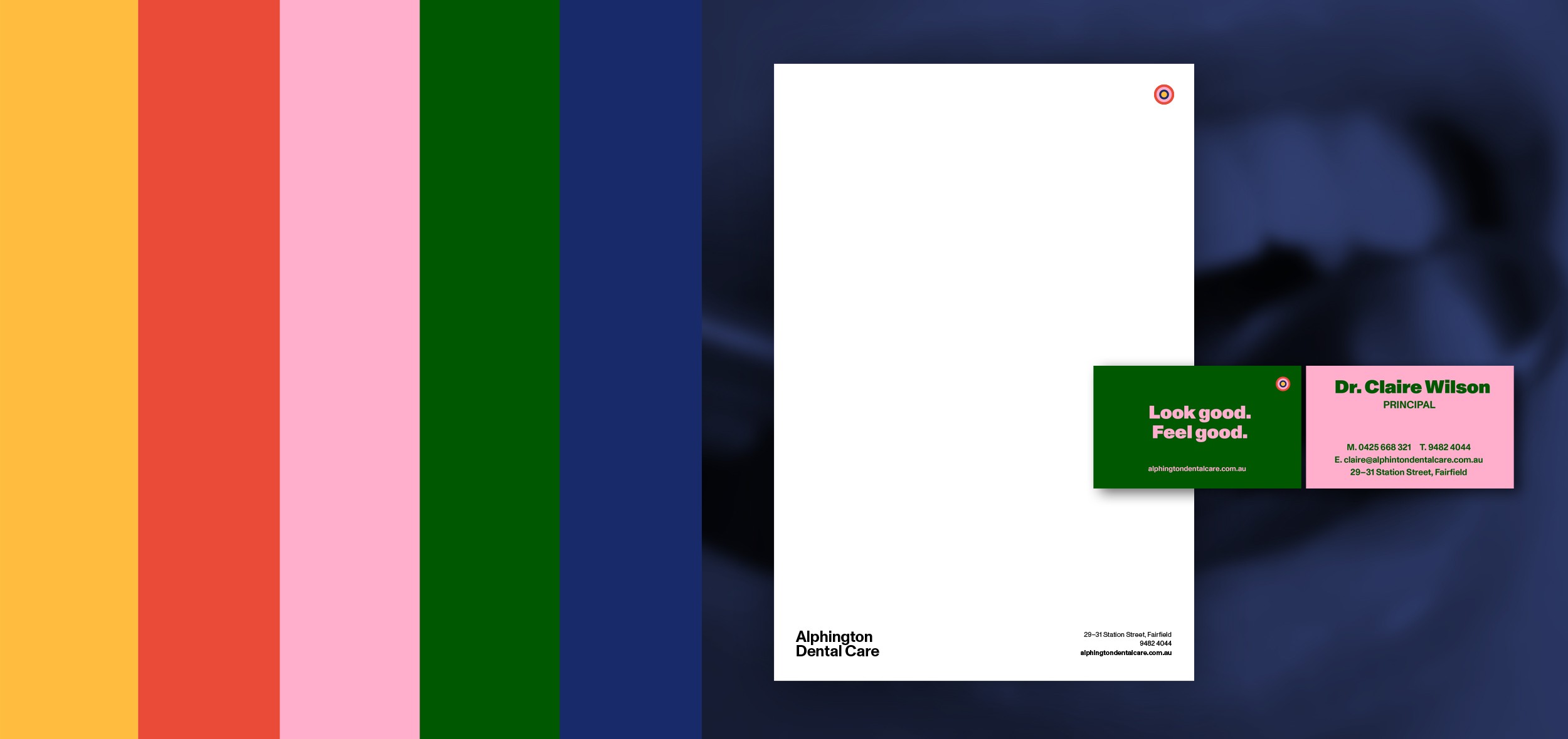 Stationery design of letterhead and business cards for the company Anders on top of a blurred photo of a house interior.