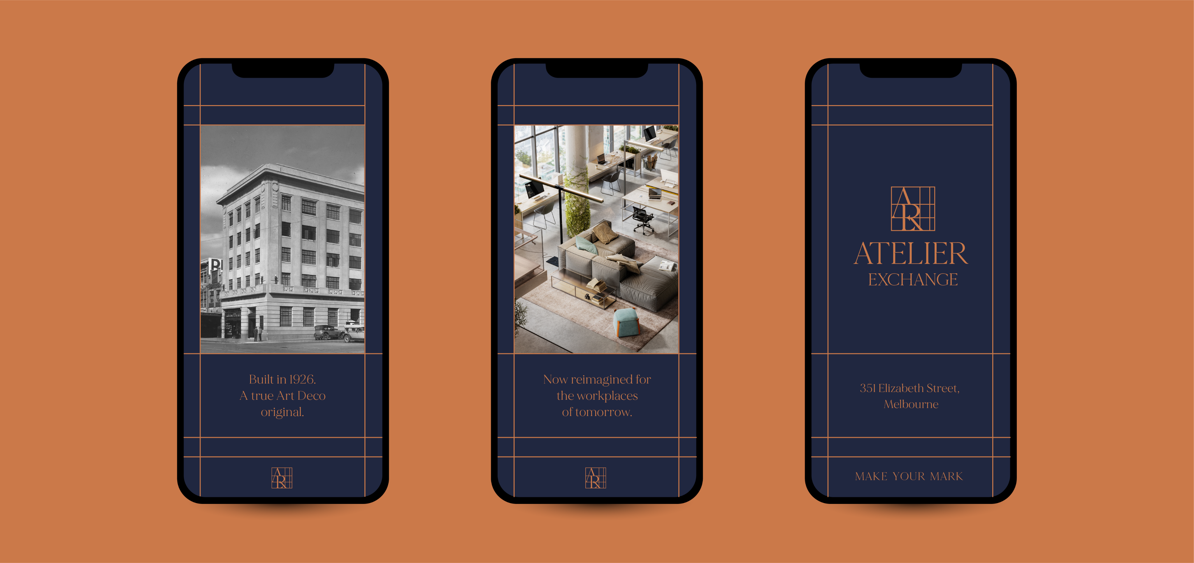 Stationery design of letterhead and business cards for the company Anders on top of a blurred photo of a house interior.